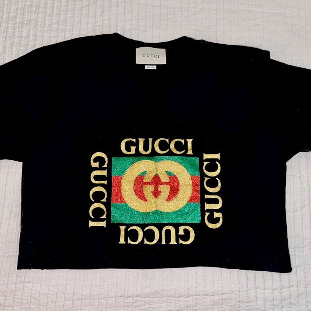 Glitter GG Logo Black TShirt